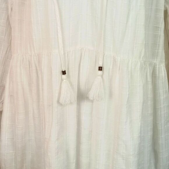 Knox Rose Women White V-Neck Baby Doll Sundress with 3/4 Sleeves Boho Chic sz M - Picture 6 of 17
